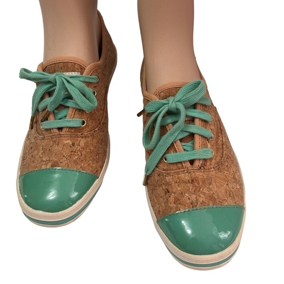 KEDS Kate Spade Cork Corkie Sneakers Shoes Lace Up Teal Green Rubber Soles - Picture 3 of 14